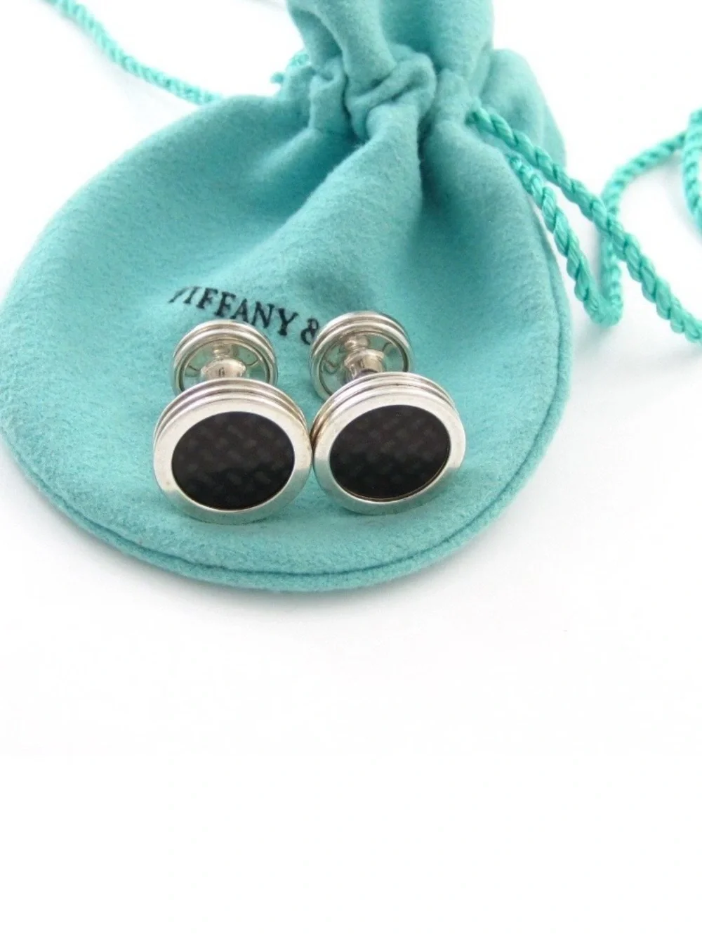 Tiffany & Co. Paloma Picasso Carbon Fiber Sterling Silver Vintage Cuff Links 925